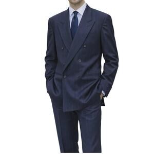 Bartolini Suit Jacket Blazer Mens 44R Navy Blue Striped Wool Formal Office
